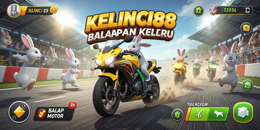 Tampilan antarmuka <strong>KELINCI88</strong> yang menarik saat balapan motor.