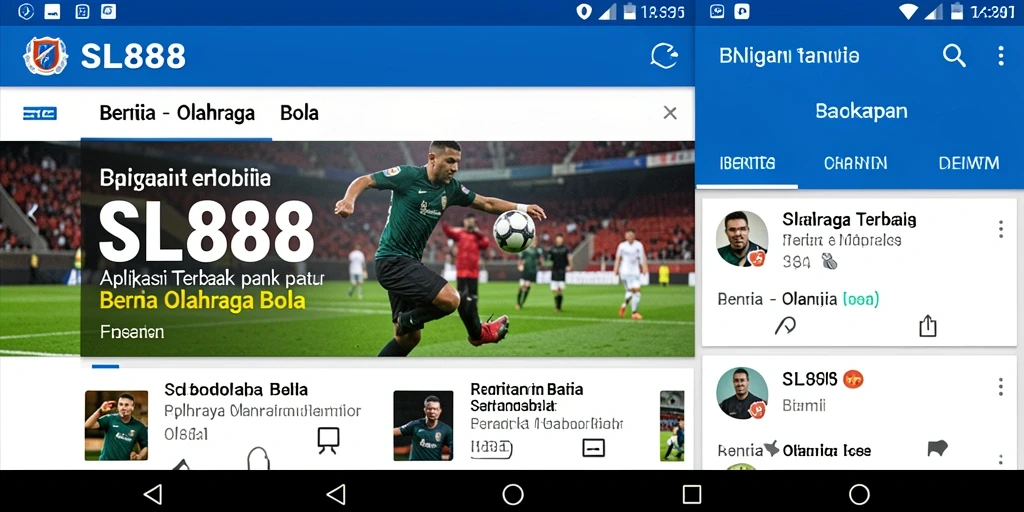 Antarmuka SL888 menampilkan berita terbaru dan statistik tim sepak bola.