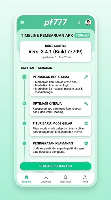 Riwayat Versi pf777 untuk Pengguna Android